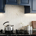 Calacatta Oliva Marble 1x3 Honed Herringbone Mosaic — Kitchen backsplash