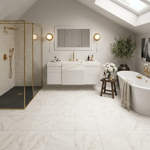Calacatta Oliva Marble 12x12 Honed Tile — Bathroom floor