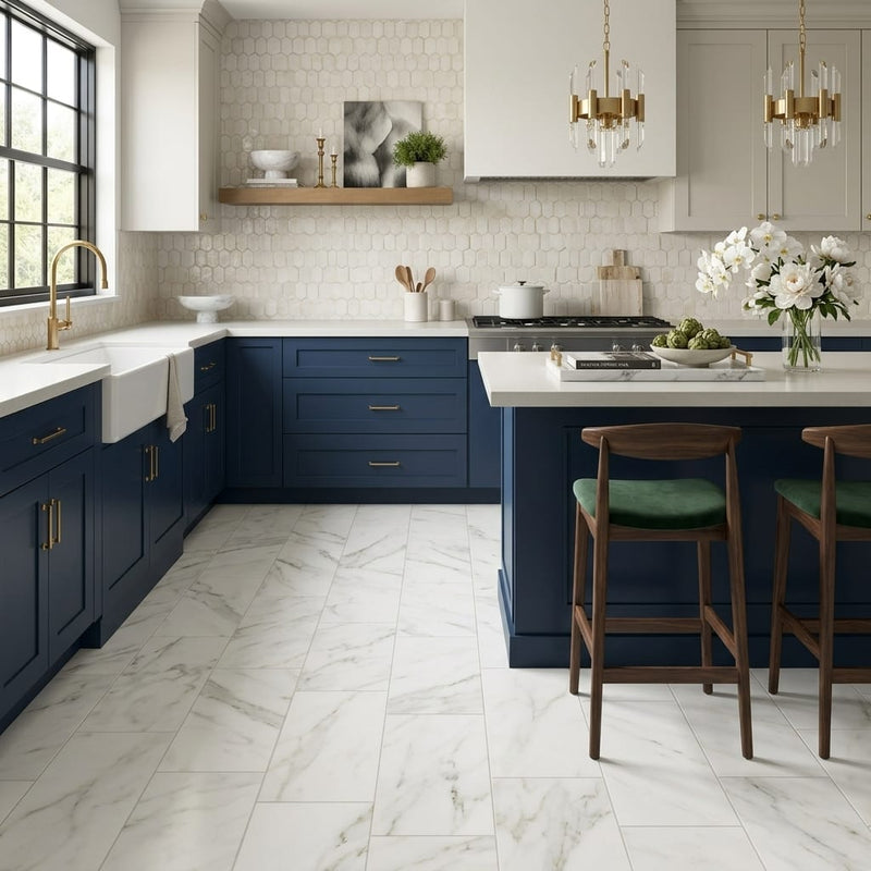 Calacatta Oliva Marble 12x24 Honed Tile — Kitchen floor