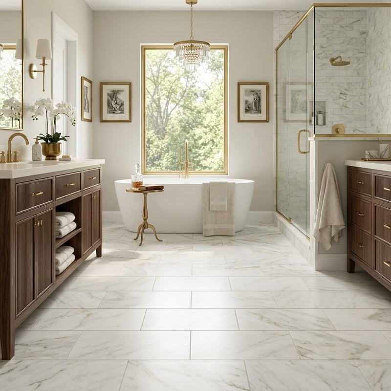 Calacatta Oliva Marble 12x24 Honed Tile — Primary Bath floor