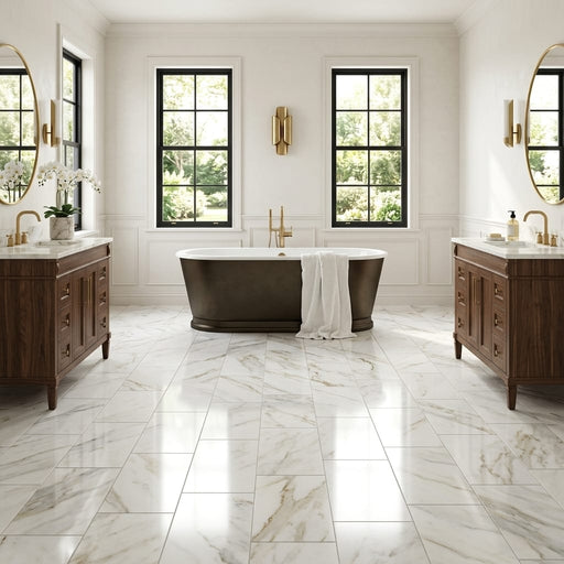 Calacatta Oliva Marble 12x24 Polished Tile — Bathroom floor