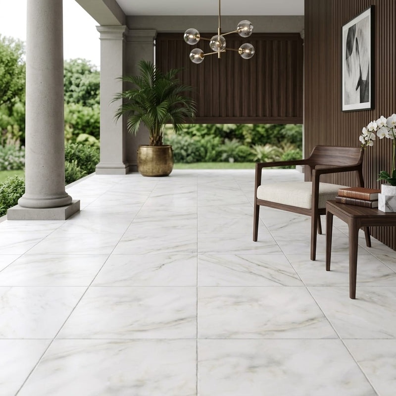 Calacatta Oliva Marble 18x18 Honed Tile — Covered Patio floor
