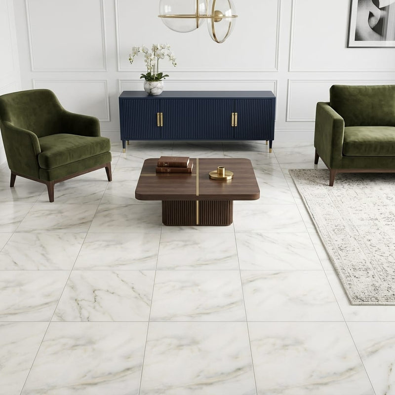 Calacatta Oliva Marble 18x18 Honed Tile — Family Room floor