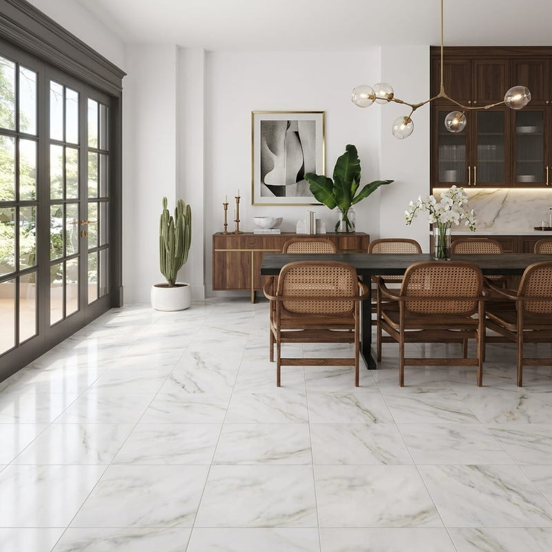 Calacatta Oliva Marble 18x18 Honed Tile — Living Room floor