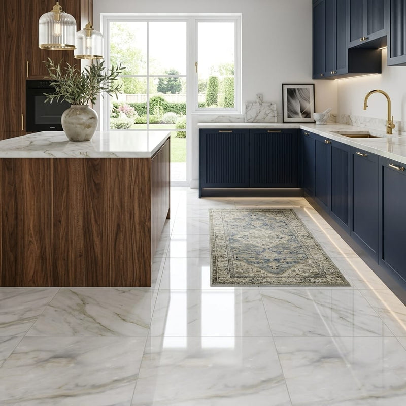 Calacatta Oliva Marble 18x18 Polished Tile — Kitchen floor