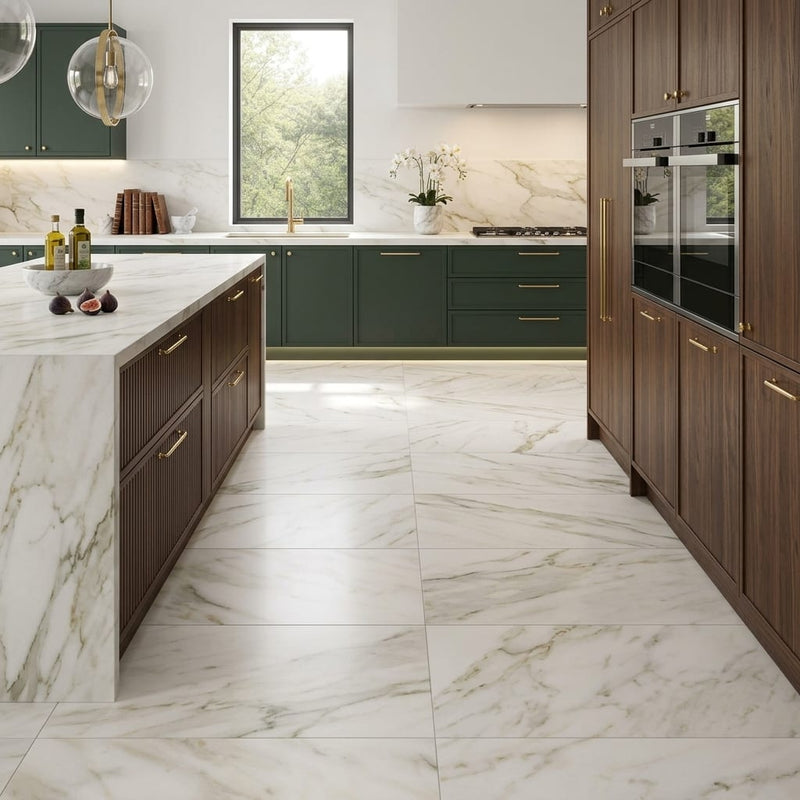 Calacatta Oliva Marble 18x36 Honed Tile — Kitchen floor