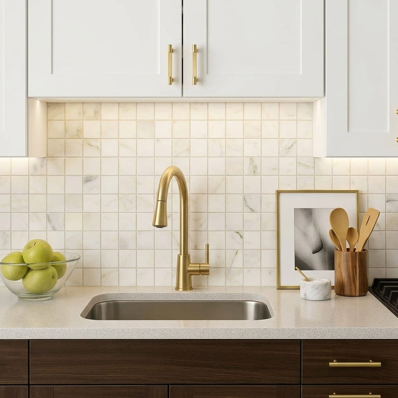 Calacatta Oliva Marble 2x2 Honed Mosaic — Kitchen backsplash
