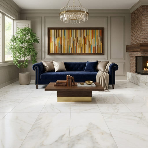 Calacatta Oliva Marble 24x24 Honed Tile — Living Room floor