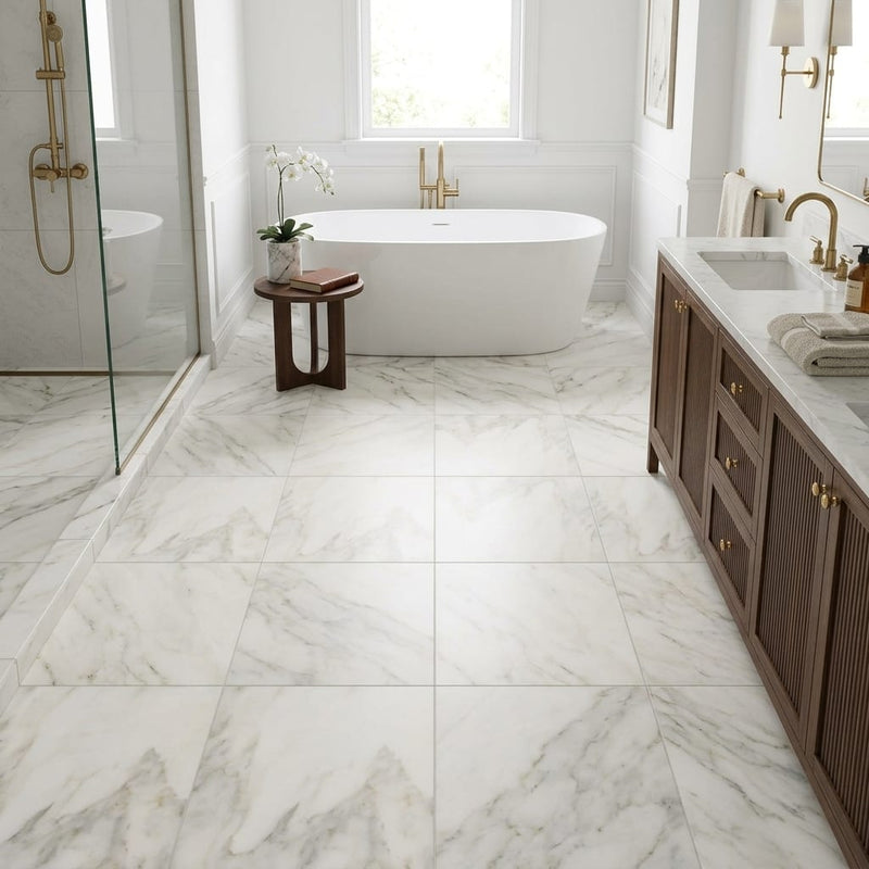 Calacatta Oliva Marble 24x24 Honed Tile — Primary Bath floor