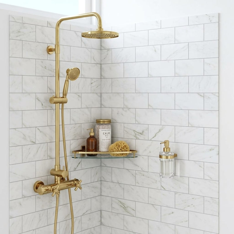 Calacatta Oliva Marble 3x6 Honed Tile — Bathroom shower wall