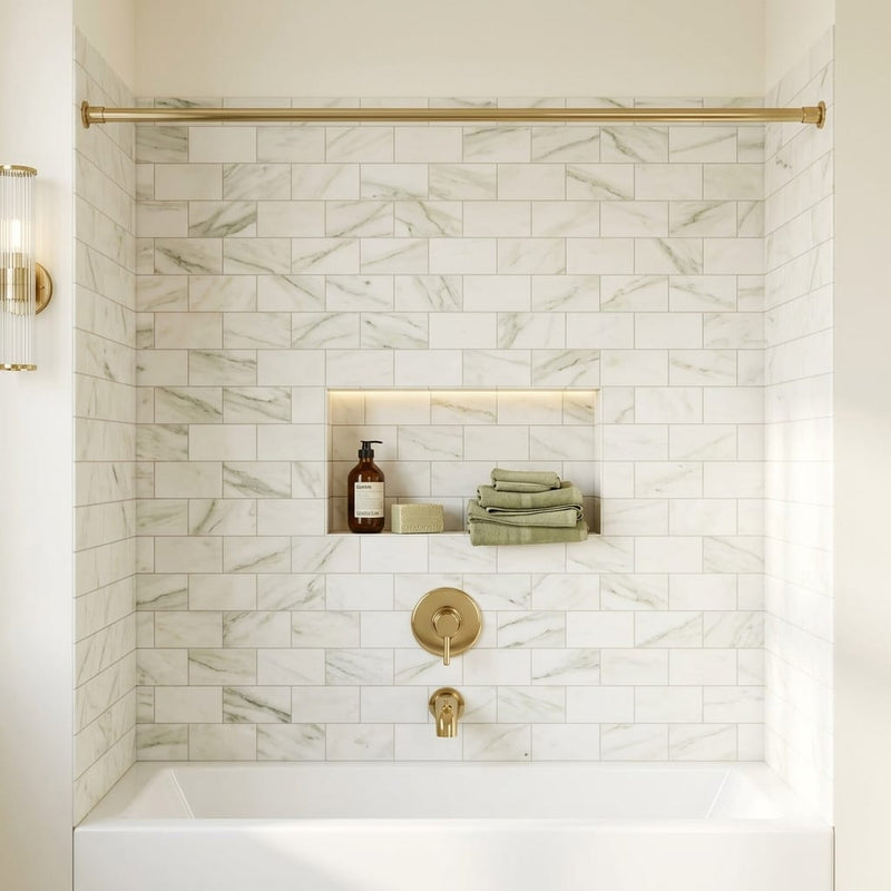 Calacatta Oliva Marble 3x6 Honed Tile — Bathroom tub surround