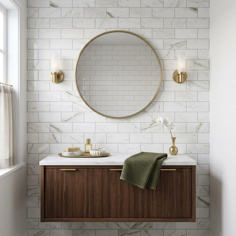 Calacatta Oliva Marble 3x6 Honed Tile — Bathroom wall