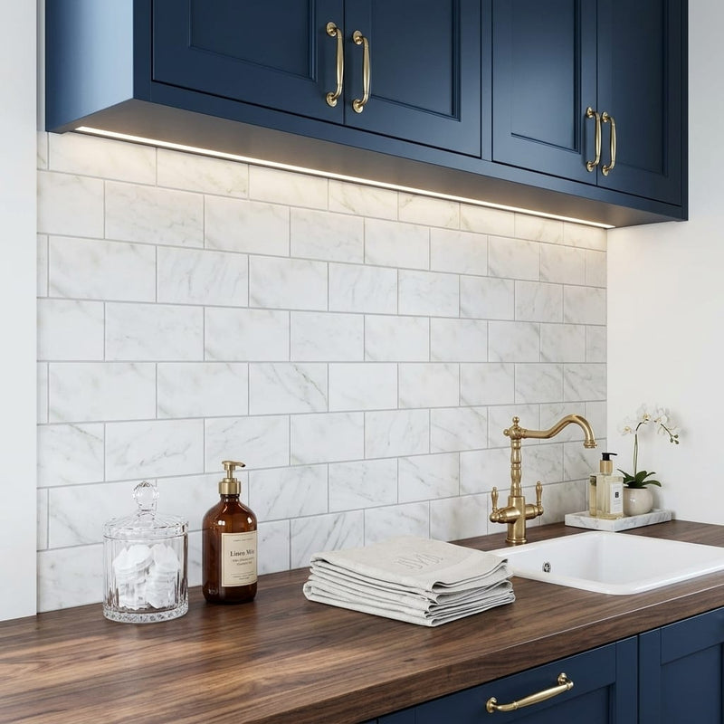 Calacatta Oliva Marble 3x6 Honed Tile — Laundry Room backsplash