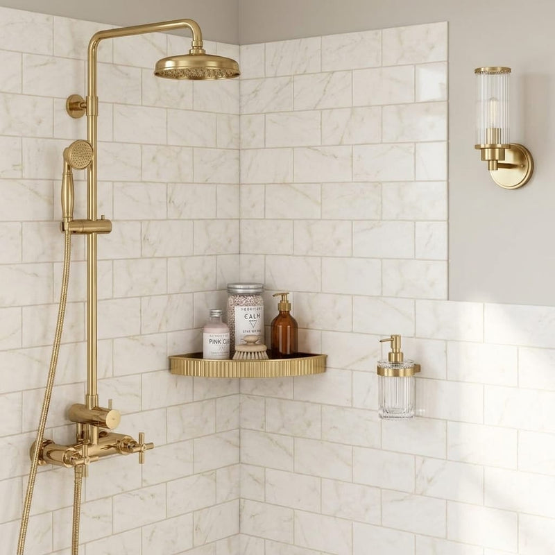 Calacatta Oliva Marble 3x6 Honed Tile — Bathroom shower wall