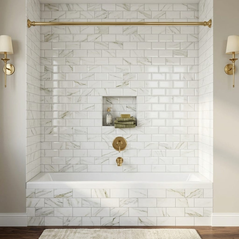 Calacatta Oliva Marble 3x6 Polished Tile — Bathroom tub surround