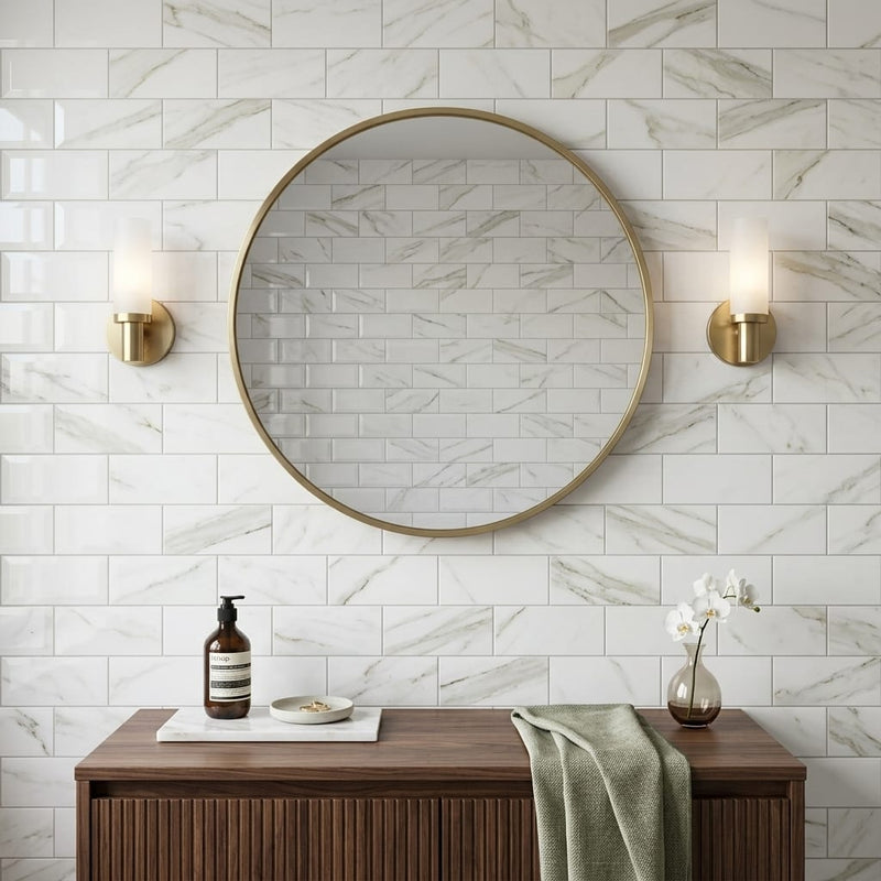 Calacatta Oliva Marble 3x6 Polished Tile — Bathroom wall