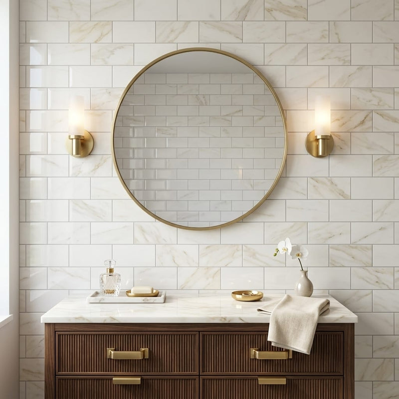 Calacatta Oliva Marble 3x6 Polished Tile — Bathroom wall