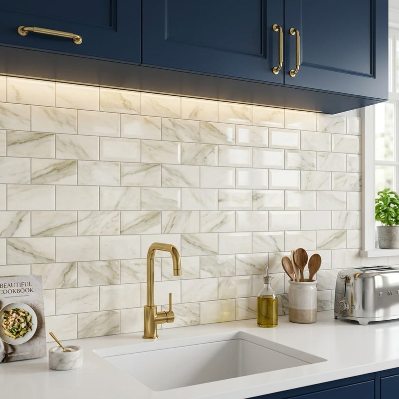 Calacatta Oliva Marble 3x6 Polished Tile — Kitchen backsplash