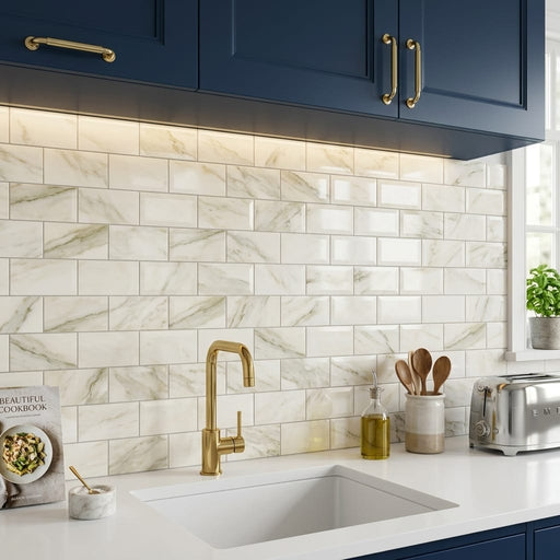 Calacatta Oliva Marble 3x6 Polished Tile — Kitchen backsplash