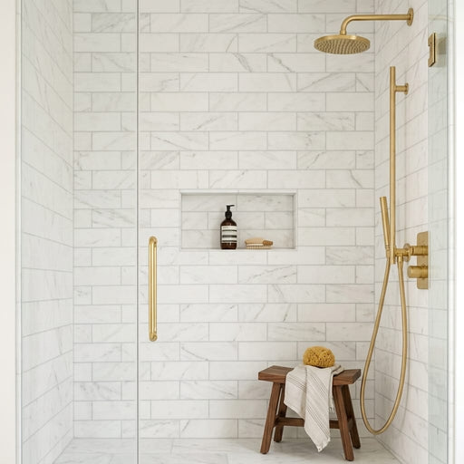 Calacatta Oliva Marble 4x12 Honed Tile — Bathroom shower wall