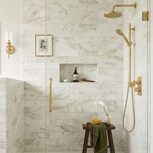 Calacatta Oliva Marble 4x12 Honed Tile — Bathroom shower wall