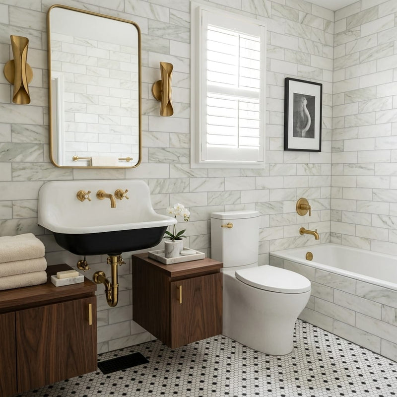 Calacatta Oliva Marble 4x12 Honed Tile — Bathroom wall