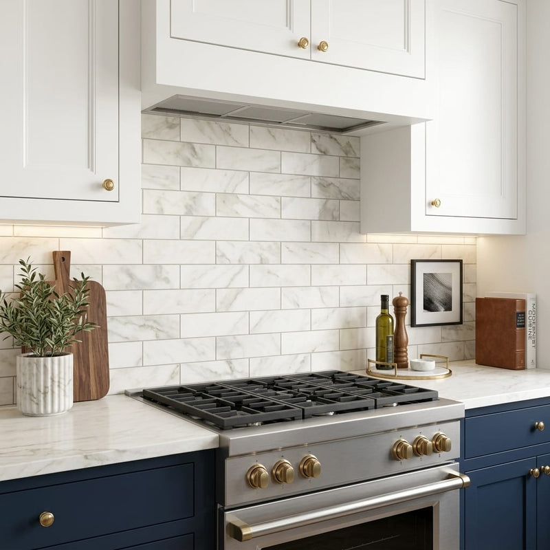 Calacatta Oliva Marble 4x12 Honed Tile — Kitchen backsplash