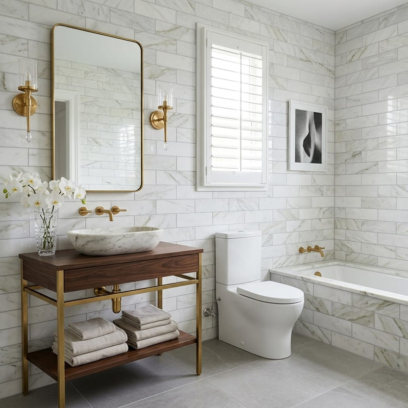 Calacatta Oliva Marble 4x12 Polished Tile — Bathroom wall