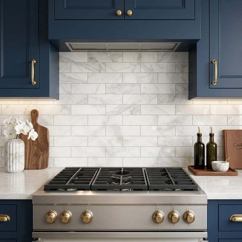 Calacatta Oliva Marble 4x12 Polished Tile — Kitchen backsplash