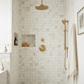 Calacatta Oliva Marble 5/8x5/8 (Staggered) Honed Mosaic — Bathroom shower wall