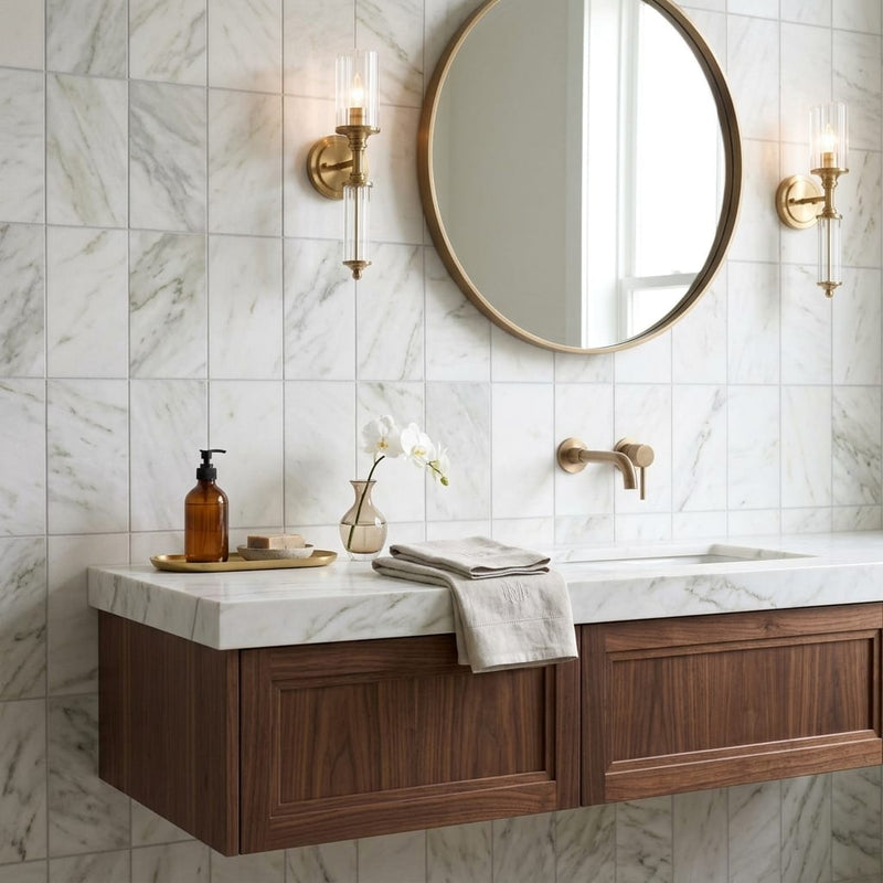 Calacatta Oliva Marble 6x12 Honed Tile — Bathroom wall