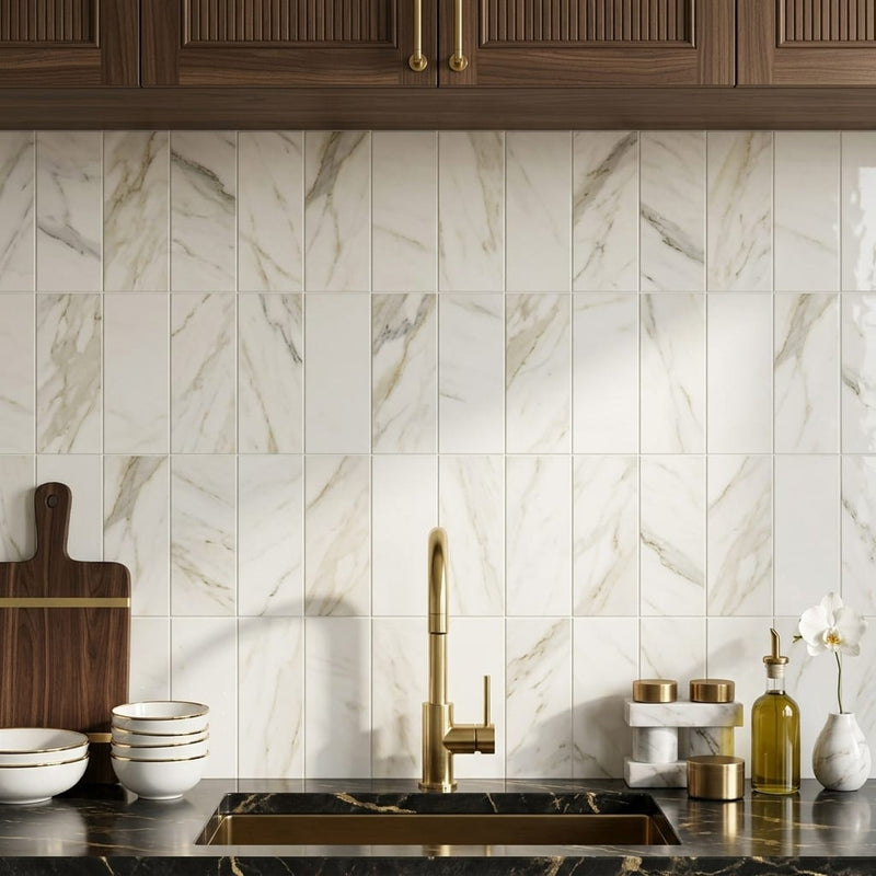 Calacatta Oliva Marble 6x12 Polished Tile — Kitchen backsplash
