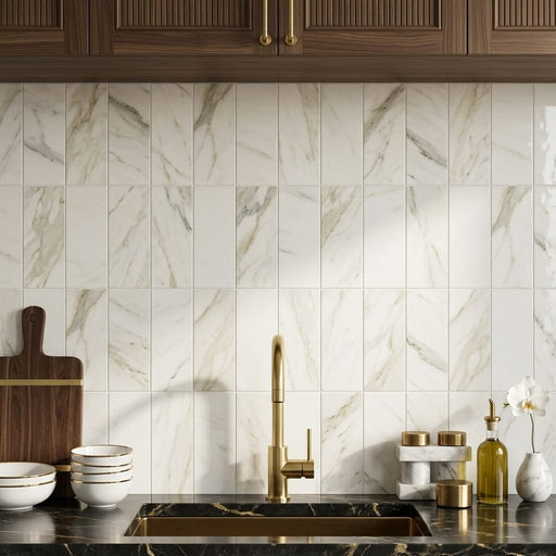 Calacatta Oliva Marble 6x12 Polished Tile — Kitchen backsplash