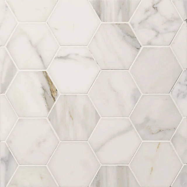 Calacatta Oro 3" Hexagon Honed Marble Mosaic
