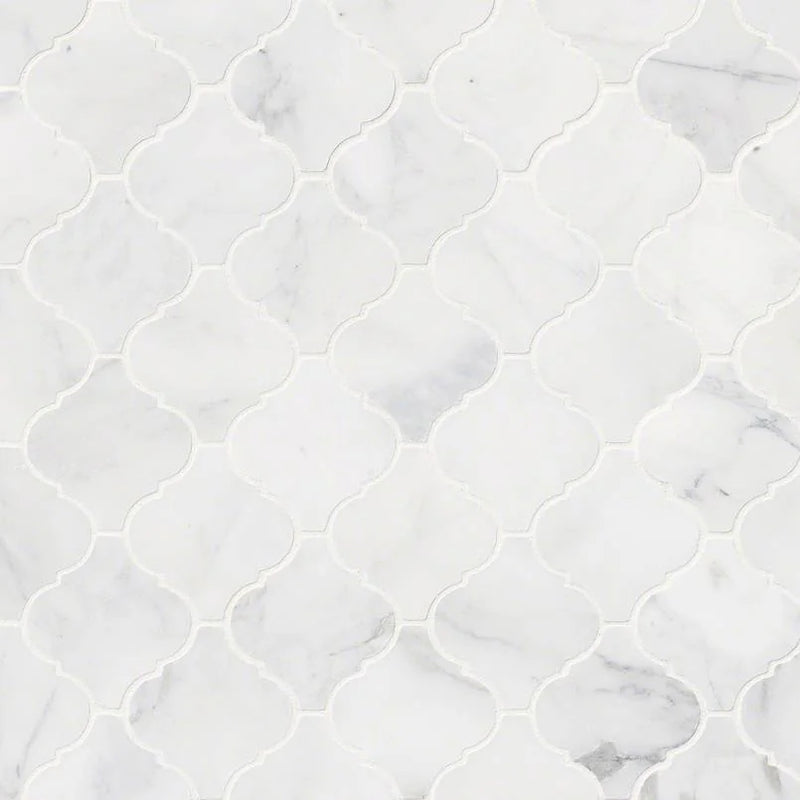 Calacatta Cressa Arabesque Pattern Honed Marble Mosaic Tile