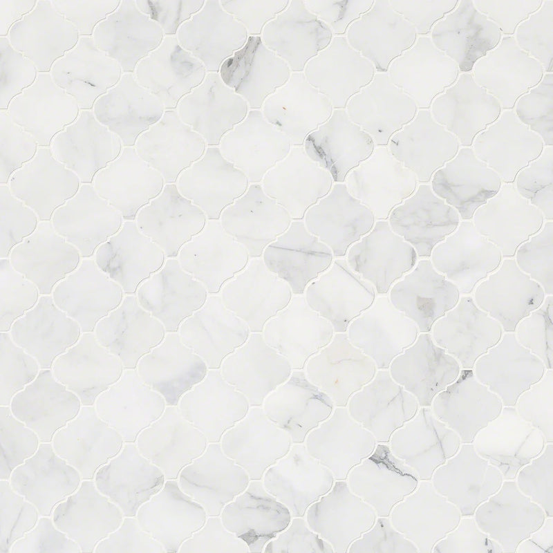 Calacatta Cressa Arabesque Pattern Honed Marble Mosaic Tile