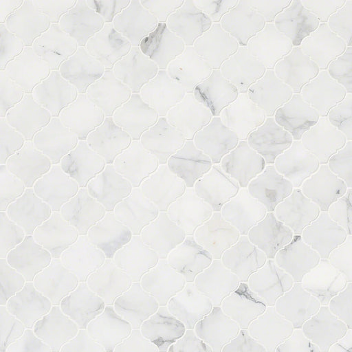 Calacatta Cressa Arabesque Pattern Honed Marble Mosaic Tile
