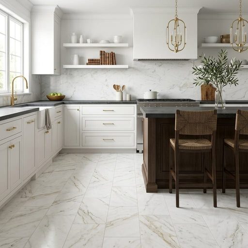 Calacatta Umber 12x24 Honed Marble Tile — Kitchen floor