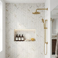 Calacatta Umber 1x4 Herringbone Honed Marble Mosaic — Bathroom shower wall