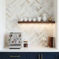 Calacatta Umber 1x4 Herringbone Honed Marble Mosaic — Kitchen backsplash