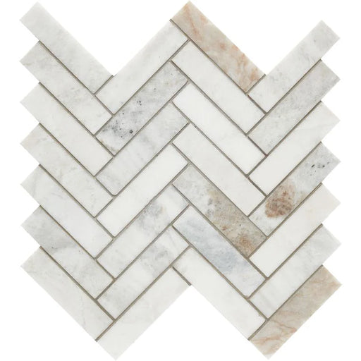 Calacatta Umber 1x4 Herringbone Honed Marble Mosaic