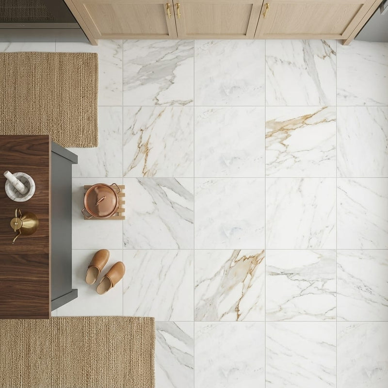 Calacatta Umber 24x24 Honed Marble Tile — Kitchen floor