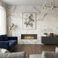 Calacatta Umber 24x24 Honed Marble Tile — Living Room feature wall