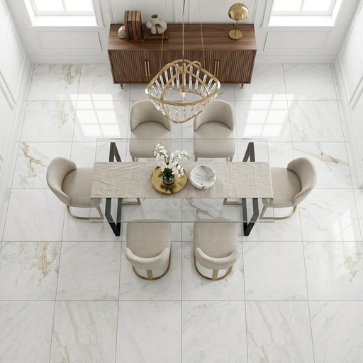 Calacatta Umber 24x24 Polished Marble Tile — Dining Room floor
