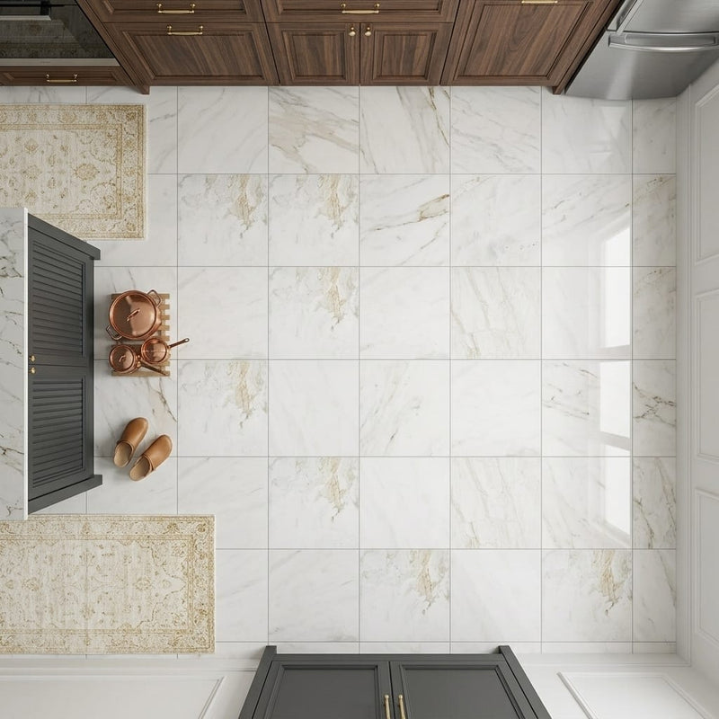 Calacatta Umber 24x24 Polished Marble Tile — Kitchen floor