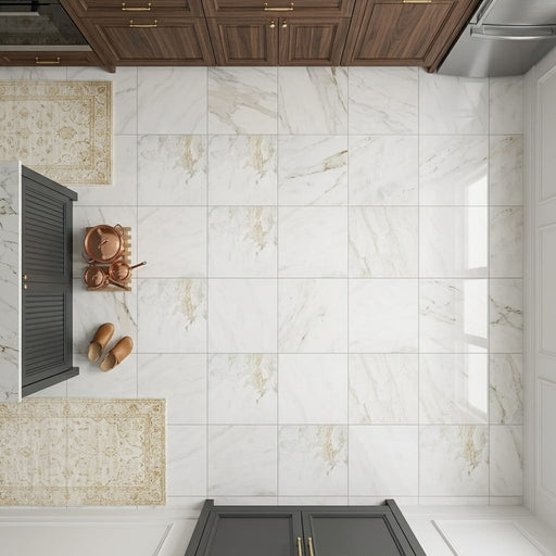 Calacatta Umber 24x24 Polished Marble Tile — Kitchen floor