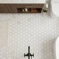 Calacatta Umber 2x2 Hexagon Honed Marble Mosaic — Bathroom floor