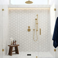 Calacatta Umber 2x2 Hexagon Honed Marble Mosaic — Bathroom shower floor
