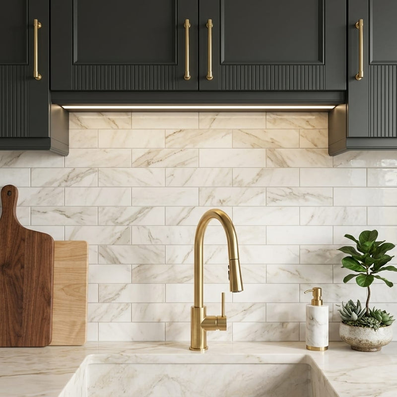 Calacatta Umber 3x12 Honed Marble Tile — Kitchen backsplash