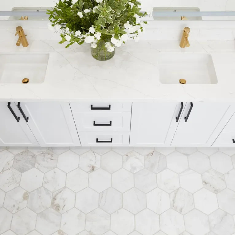 Calacatta Umber 8x8 Hexagon Honed Marble Mosaic